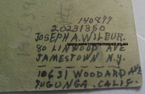 Robert L Schlegel Stalag XIIA Card (back side), which has info for another POW named Joseph A Wilbur